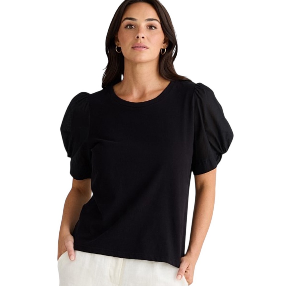 RW&CO. Black Puff Sleeve Crewneck‎ Cotton Tee